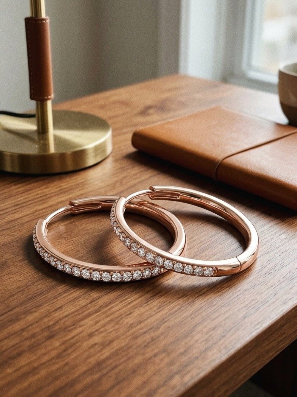 Rose Gold Crystal Hoop Earrings 18K Plated Pave Inside Out Sparkle Hoops